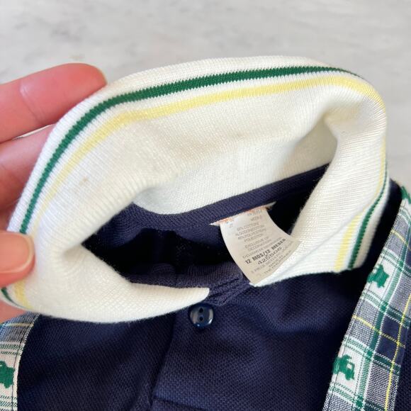 Vintage Y2K Baby Boy Truck Appliqué Plaid Overalls and Polo Outfit / 12 Months - Picture 5 of 9